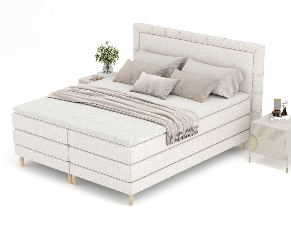 BOXSPRINGBETT Rimini Hellbeige 140/200 cm mit Matratze und Topper - Beige/Naturfarben, Holz/Holzwerkstoff (140/200cm) - Maison de Reve