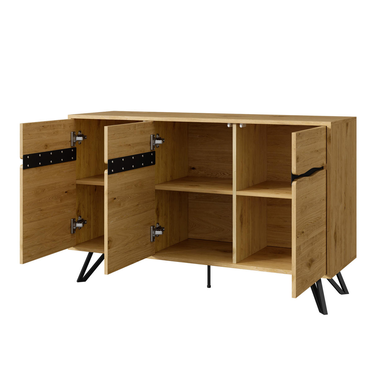 SIDEBOARD 140/40/75,5 cm mit 3 Türen in Holzoptik und schwarzen Metallbeinen - Naturfarben, Holzwerkstoff (40/75.5/140cm) - BEAOK