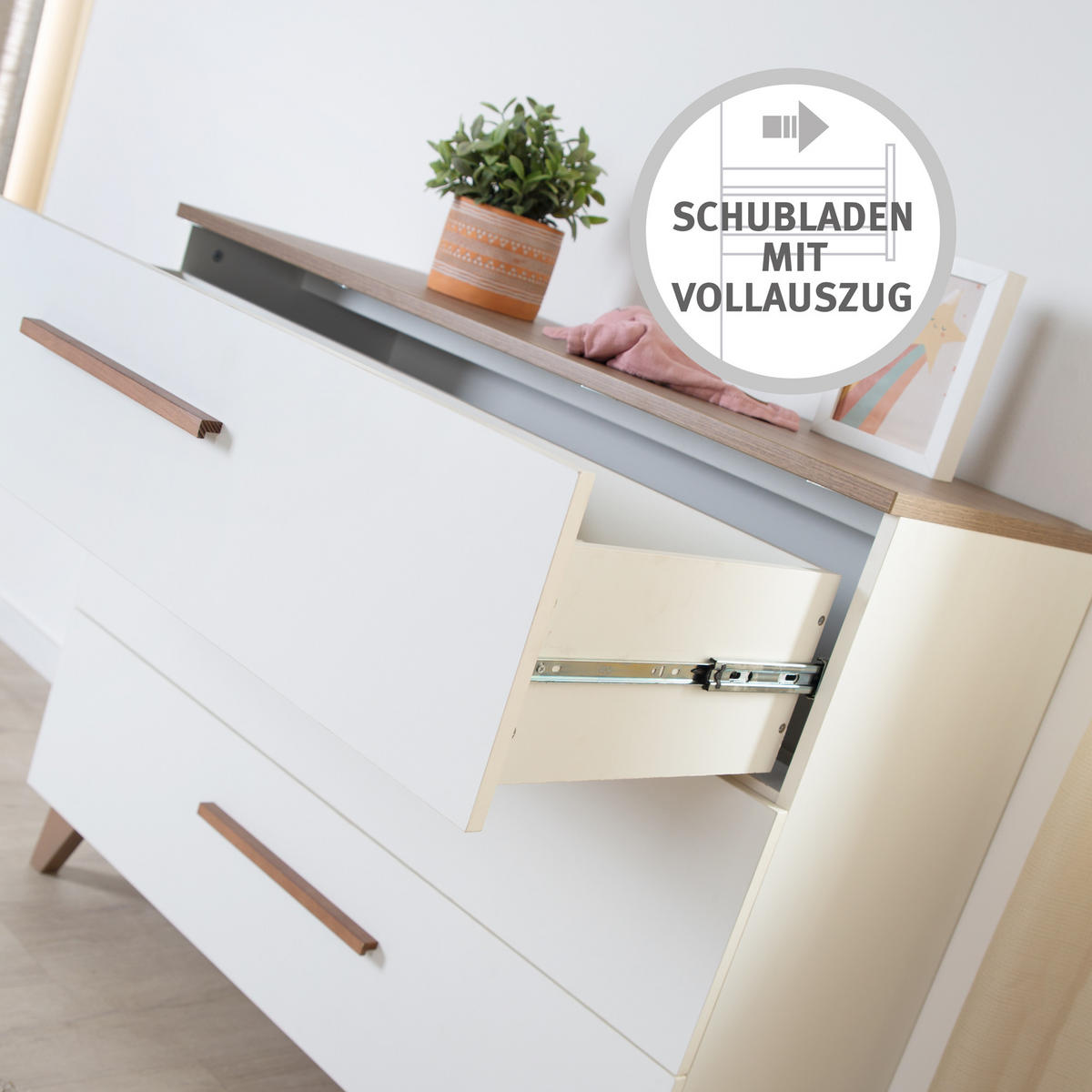 BABYZIMMER-SET Lennie 3-teilig - Eichefarben/Weiß, Eichenholz/Holz (76/82/142cm) - Roba