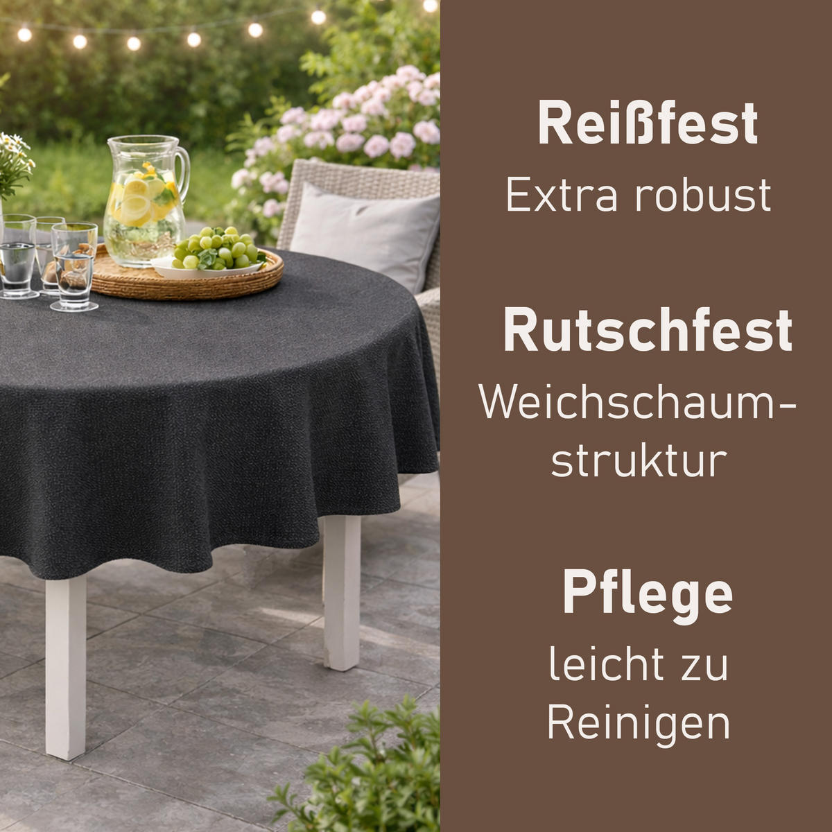 TISCHDECKE Garten Weichschaum Ø140cm - Anthrazit - Anthrazit, Kunststoff (140/140cm) - Bestlivings