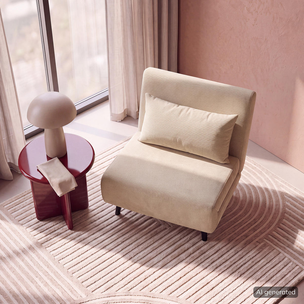 SCHLAFSESSEL - Textil / Teilmassivholz - Beige/Schwarz, Holz/Buchenholz (77/81/90cm) - home24