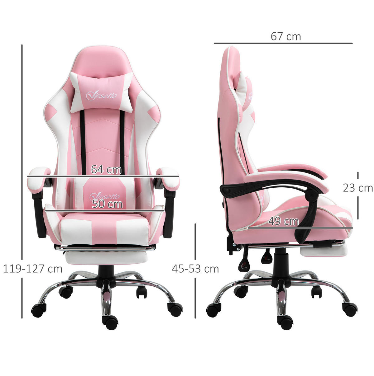 GAMINGSTUHL 64/119-127/67 cm Pink aus Schaumstoff höhenverstellbar - Pink, Kunststoff (67/127/64cm) - OKMYHOME
