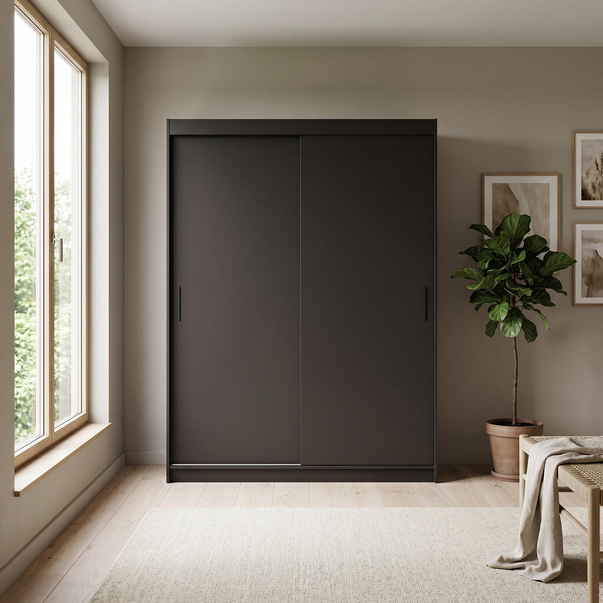 SCHWEBETÜRENSCHRANK TELA 180/205/60cm 2-türig Schwarz - Schwarz, Holzwerkstoff (180/205/60cm) - MASSENO