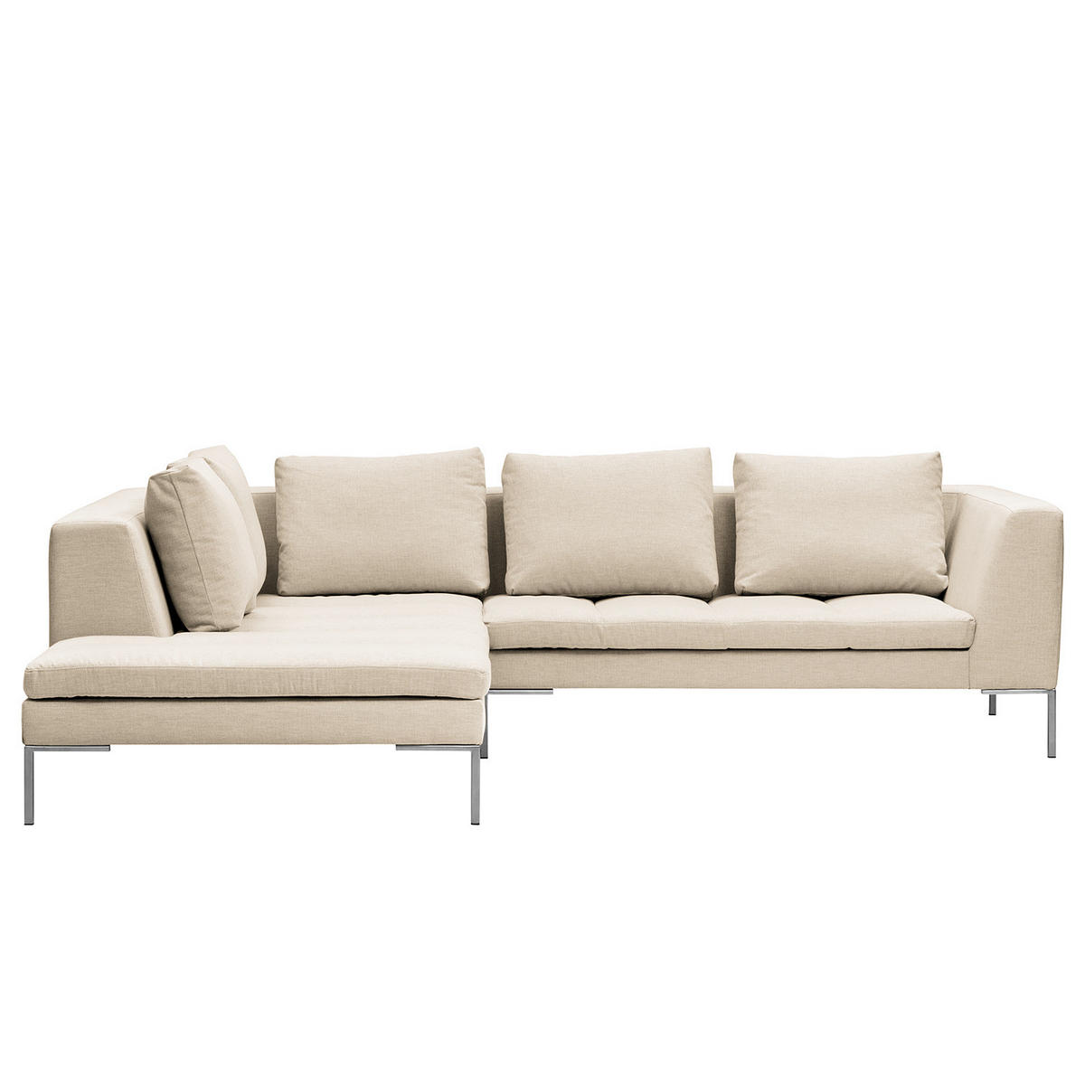ECKSOFA mit Ottomane - Chromfarben/Beige, Textil/Metall (255/230cm) - home24