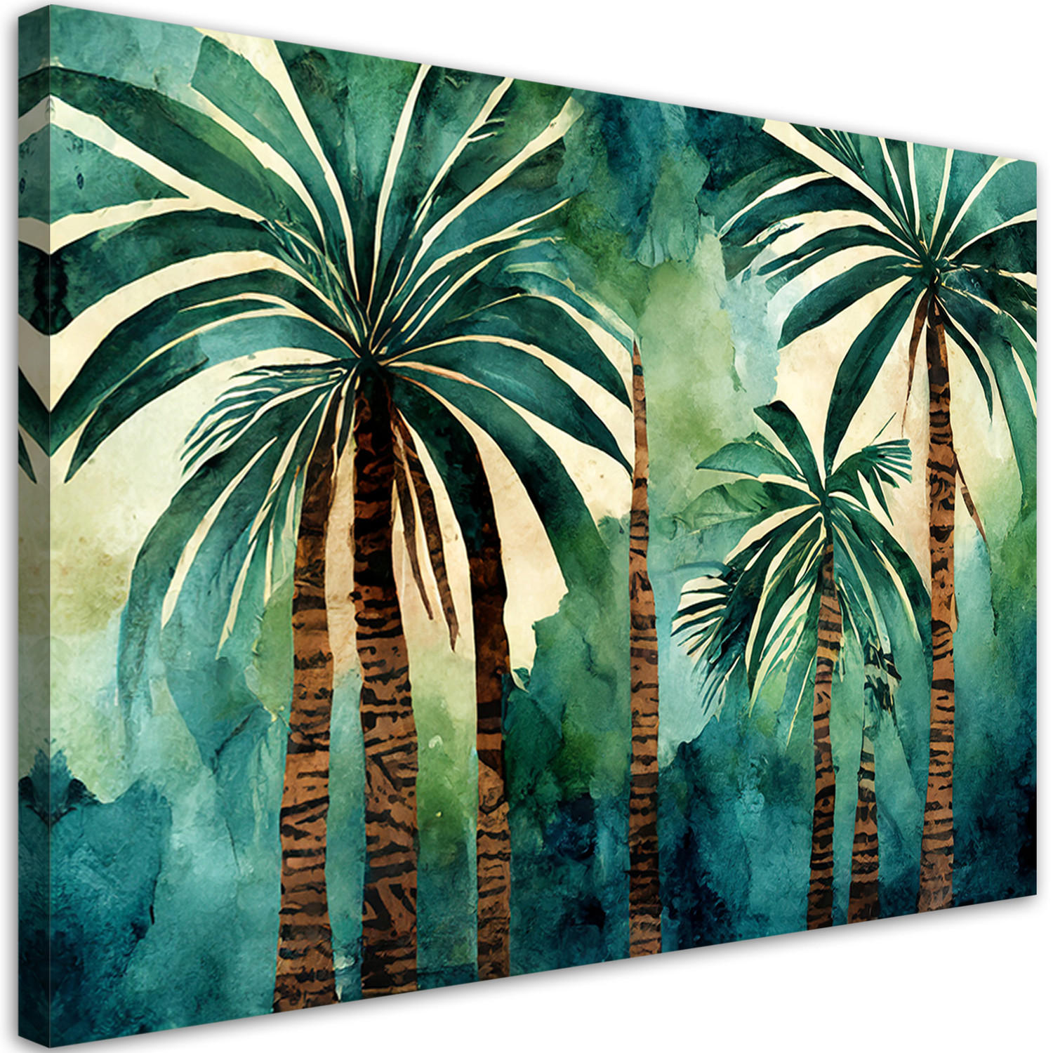 WANDBILD palme dschungel abstraktes aquarell - Grün, Textil (60/40cm) - Feeby