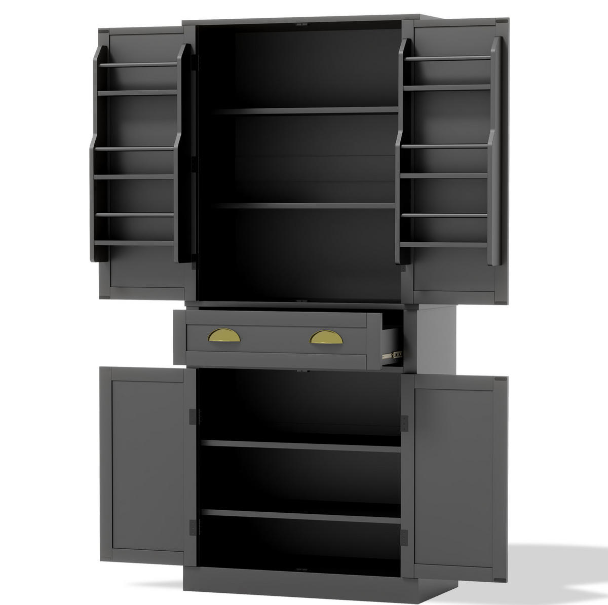 VORRATSSCHRANK mit 4 Türen und 1 Schublade 80 x 40 x 182 cm MDF Schwarz - Schwarz, Holzwerkstoff (40/182/80cm) - Meubliv