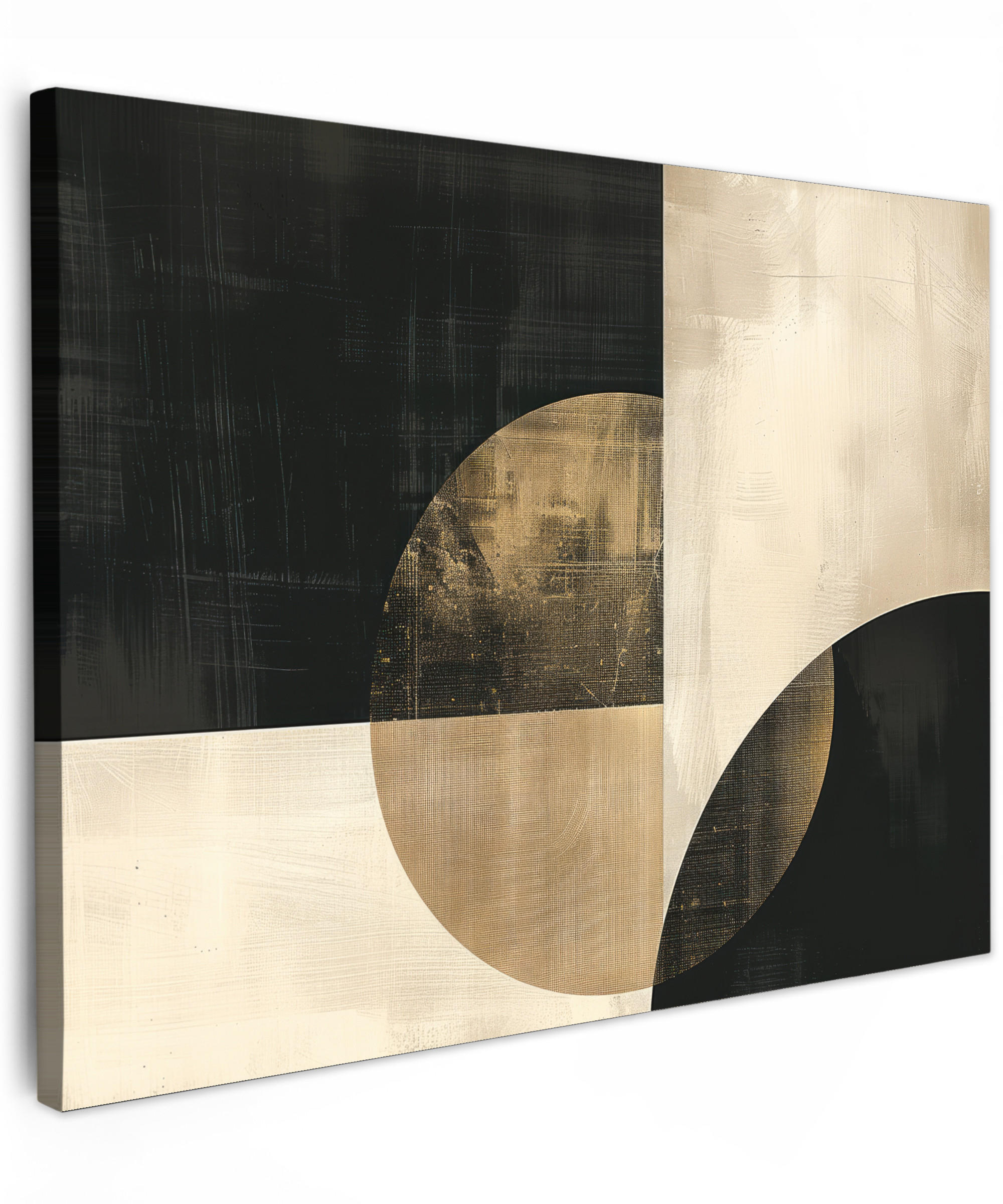 LEINWANDBILD Abstrakt - Geometrische Formen - Schwarz - Gold 40x30 cm - Ecru, Textil (40/30cm) - MuchoWow