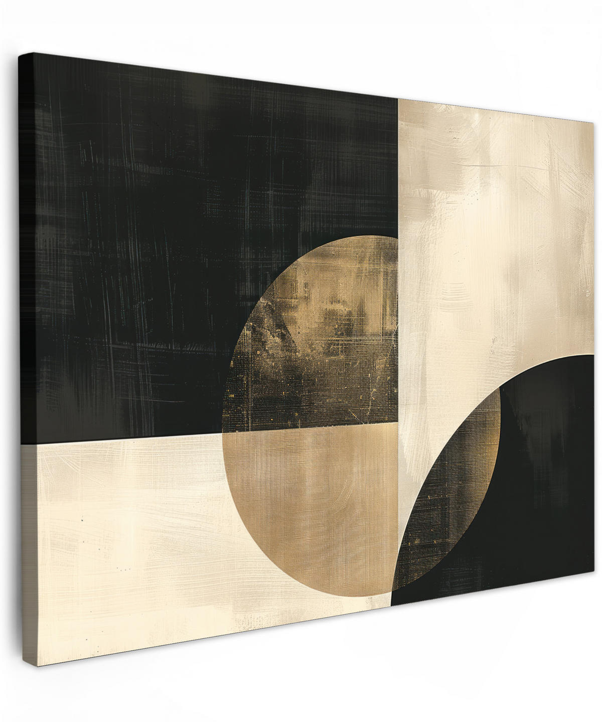 LEINWANDBILD Abstrakt - Geometrische Formen - Schwarz - Gold Wandbilder 80x60 cm - Ecru, Textil (80/60cm) - MuchoWow