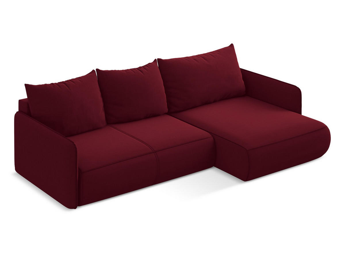 ECKSOFA mit Schlaffunktion Samt Stoff Rot - Bordeaux/Rot, Kunststoff/Textil (240/148cm) - Makamii