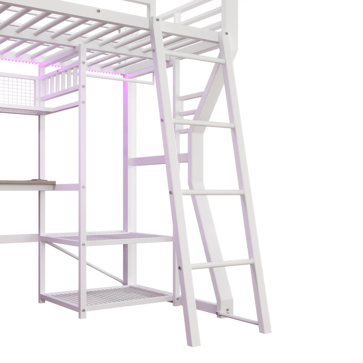 HOCHBETT mit Schreibtisch 90x200 cm Metall MDF Weiß - Weiß, Metall (90/200cm) - Meubliv