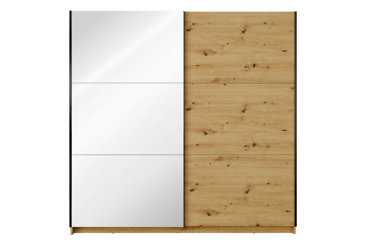 SCHWEBETÜRENSCHRANK ARLO I 150/207 cm in Eiche Artisan mit Spiegel - Eiche Artisan, Holzwerkstoff (151/59/207cm) - Deine Möbel 24