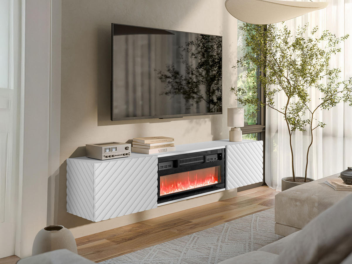TV-LOWBOARD Lara mit Kamin - Weiß, Holzwerkstoff (183/37/35cm) - MIRJAN24