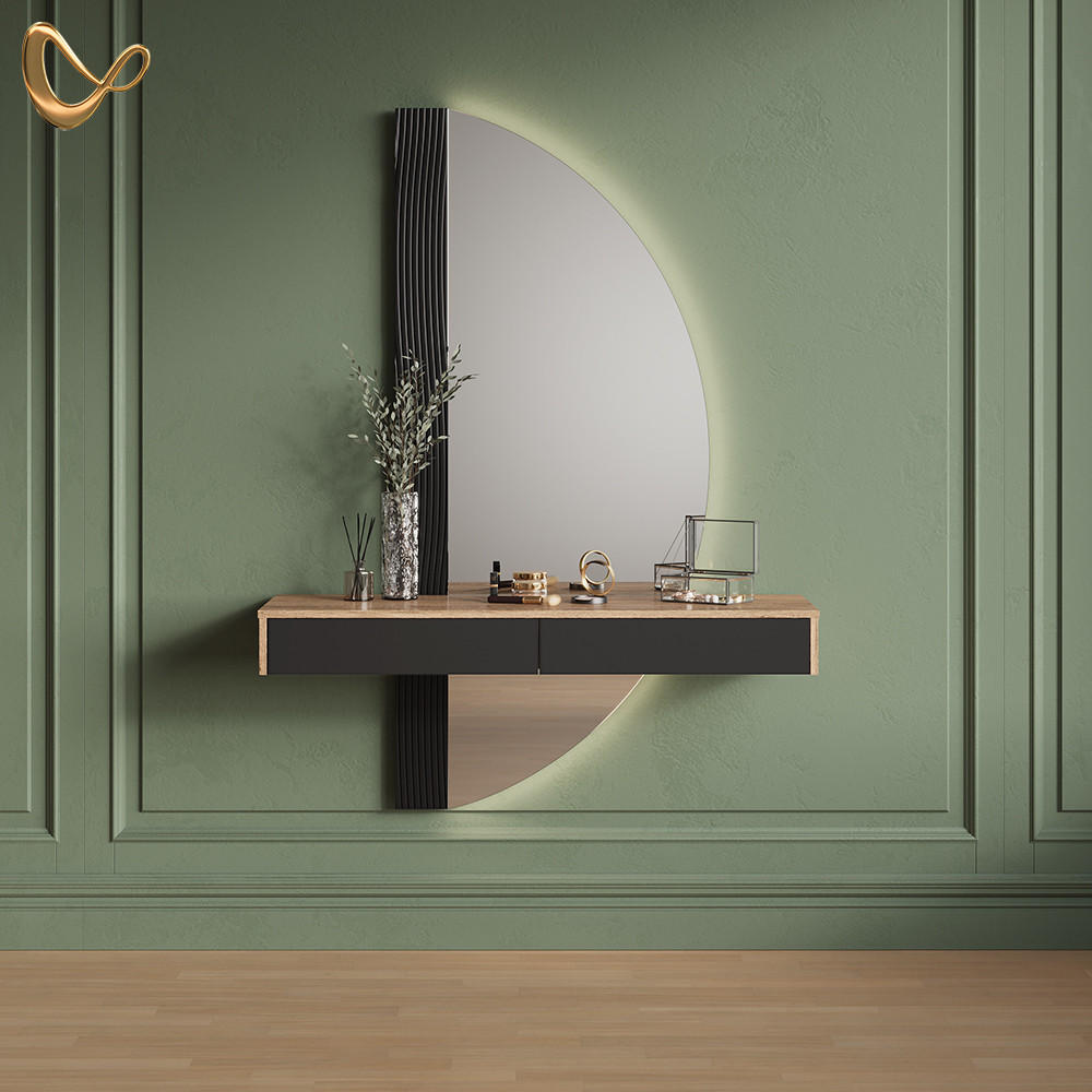 SCHMINKTISCH Ascona Schwarz 120 cm mit 2 Schubladen - Eichefarben/Schwarz, Holzwerkstoff (120/161.1/40cm) - Livinity®