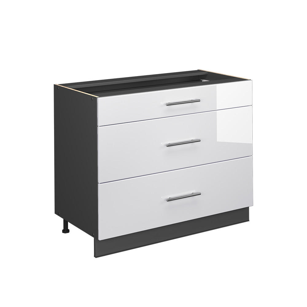 K&Ouml;KSUNDERSK&Aring;P Fame-Line, Vit h&ouml;gblank/antracit, 100 cm utan b&auml;nkskiva Vit h&ouml;gglans, Antracit 82/100/51.6 cm