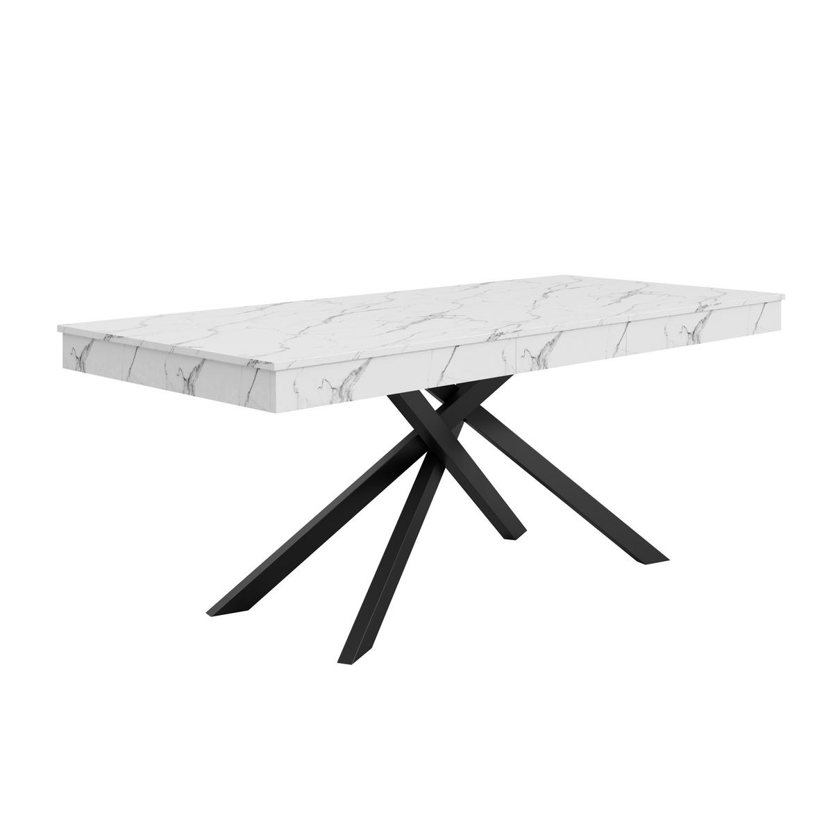 ESSTISCH in Weiß ausziehbarer Küchentisch mit verdickter Tischplatte und Metallbeinen für Esszimmer , B140-180/T80/H76cm - Schwarz/Weiß, Holzwerkstoff/Metall (80/180/76cm) - STILVORA