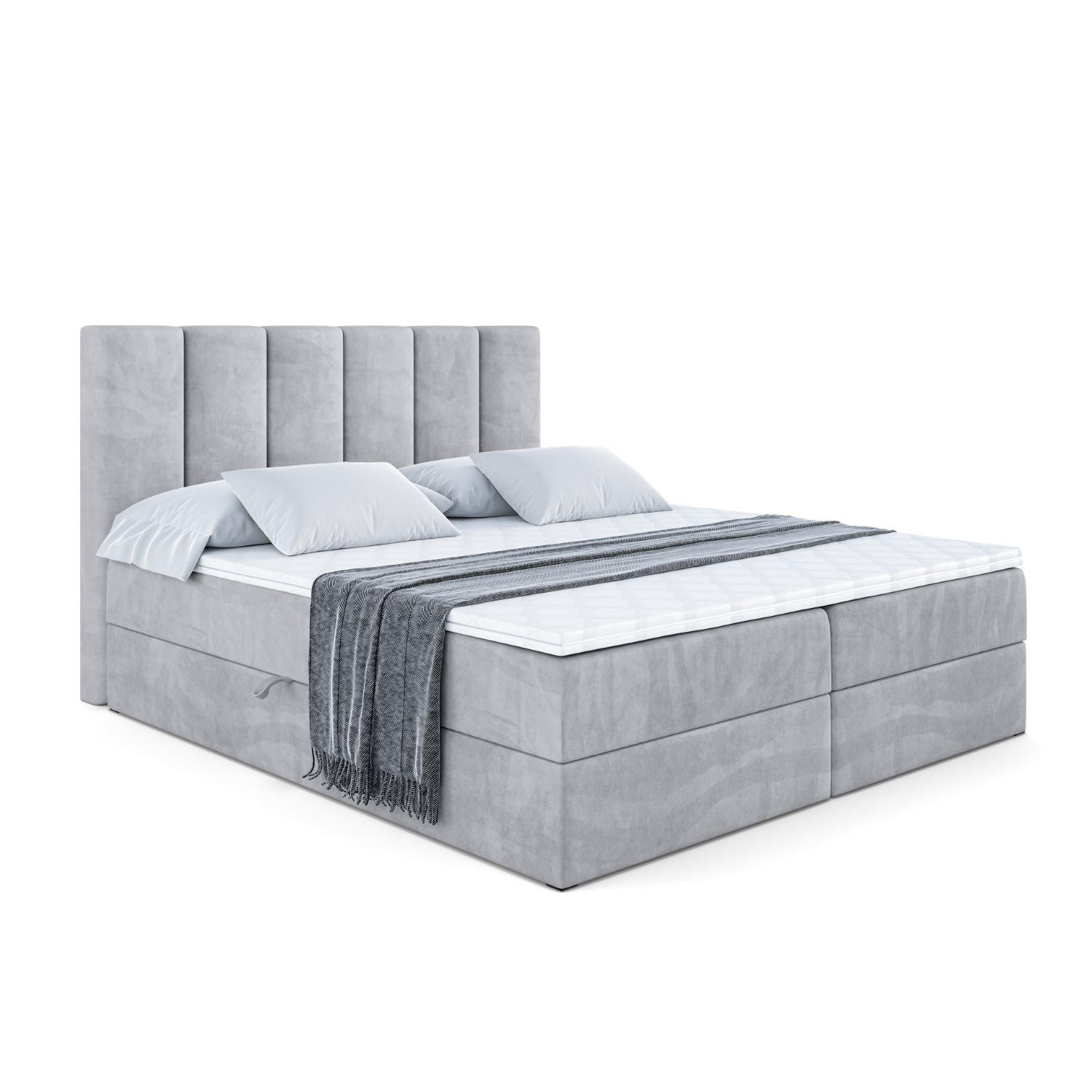ALTDECOR AMERICKÁ postel s matrací H3 a lamelovým roštem – BOXI1 – 200 x 200 cm, světle šedá
