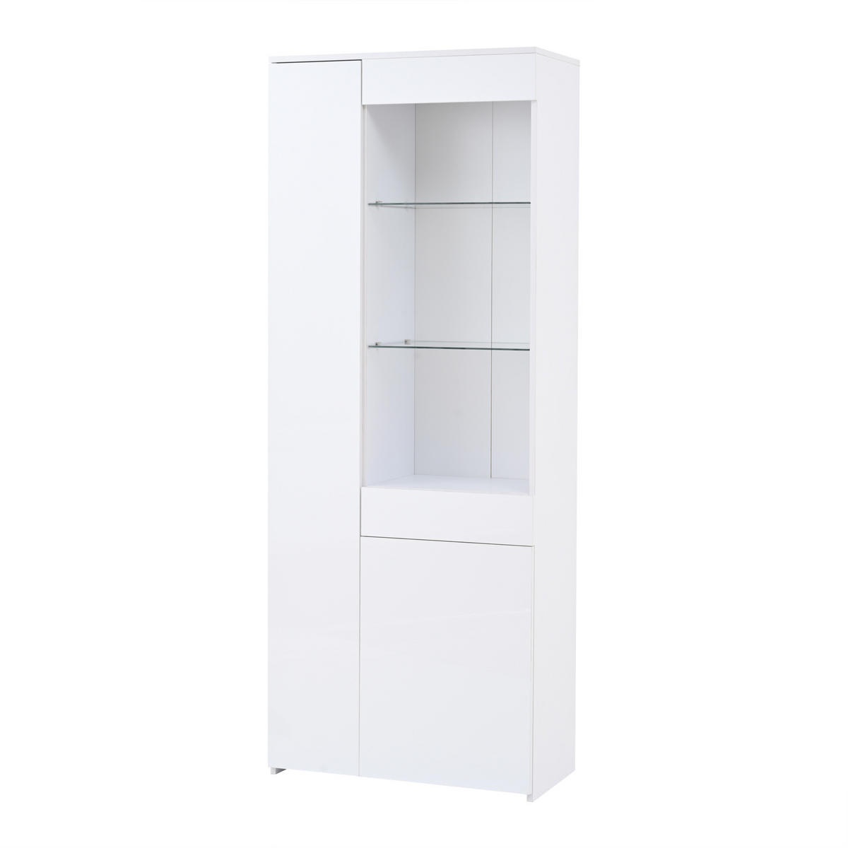 VITRINE weiß mit Rückpralltüren, halboffenem Bereich und App-gesteuerter LED-Beleuchtung 70 × 35 × 180 cm - Weiß, Holzwerkstoff (70/180/35cm) - Luhomfu