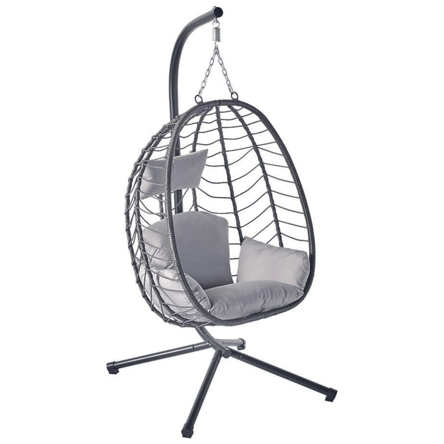 HÄNGESESSEL Lima Grau Aus Kunstharz In Rattanoptik - Grau, Metall (95/197/95cm) - Concept Usine
