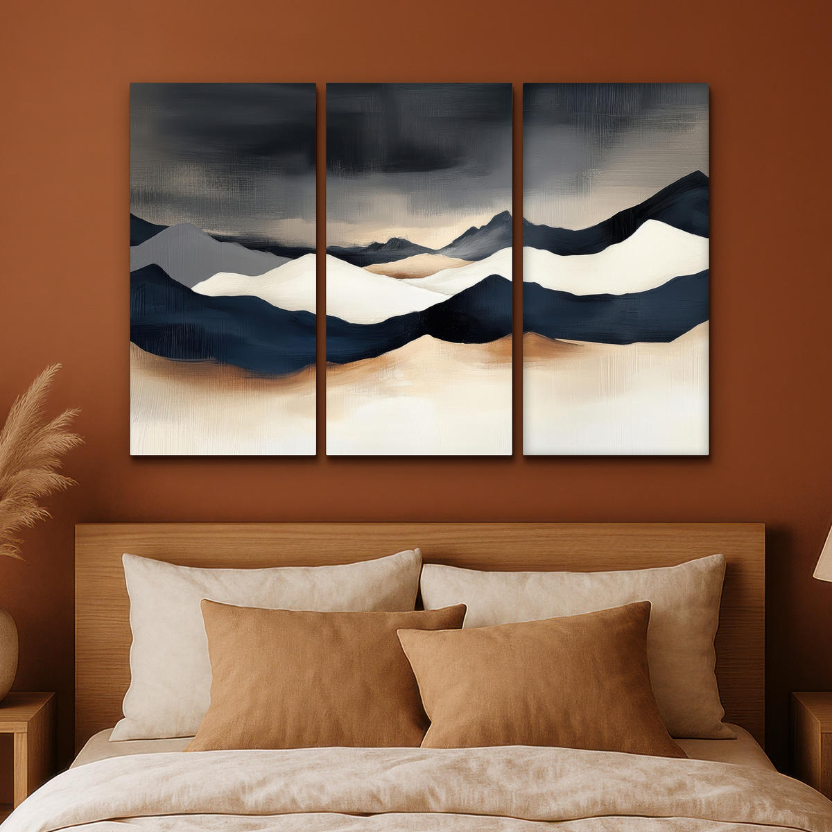 LEINWANDBILD 3er Set Landschaft - Abstrakt - Modern 150x100 cm - Dunkelblau, Textil (150/100cm) - MuchoWow