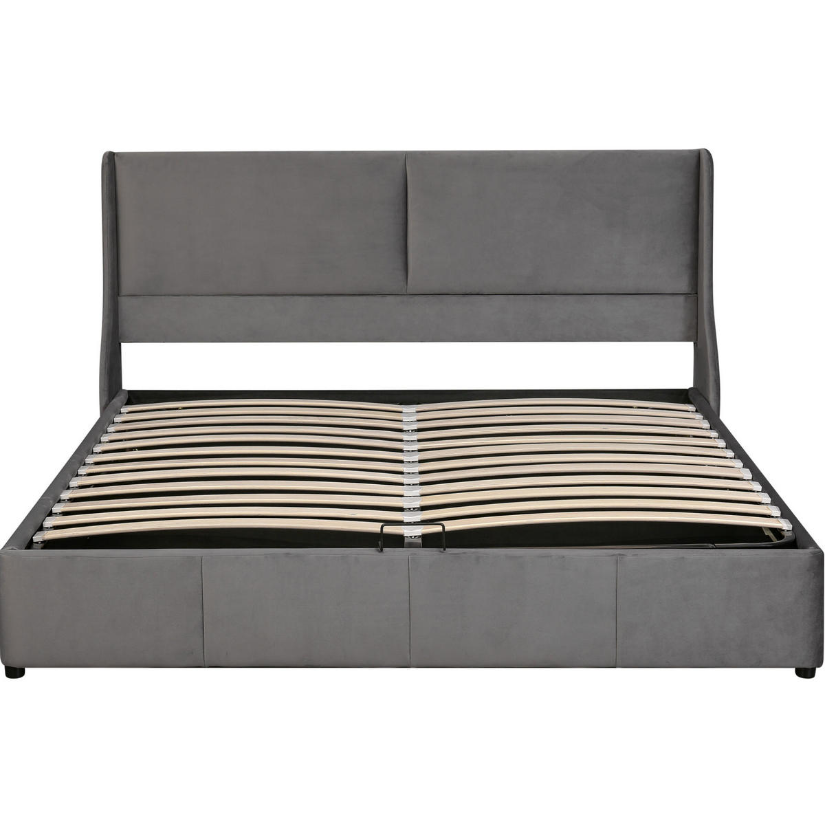 POLSTERBETT 160/200 cm Grau aus Velvet mit Bettkasten - Grau, Textil (160/200cm) - OKMYHOME