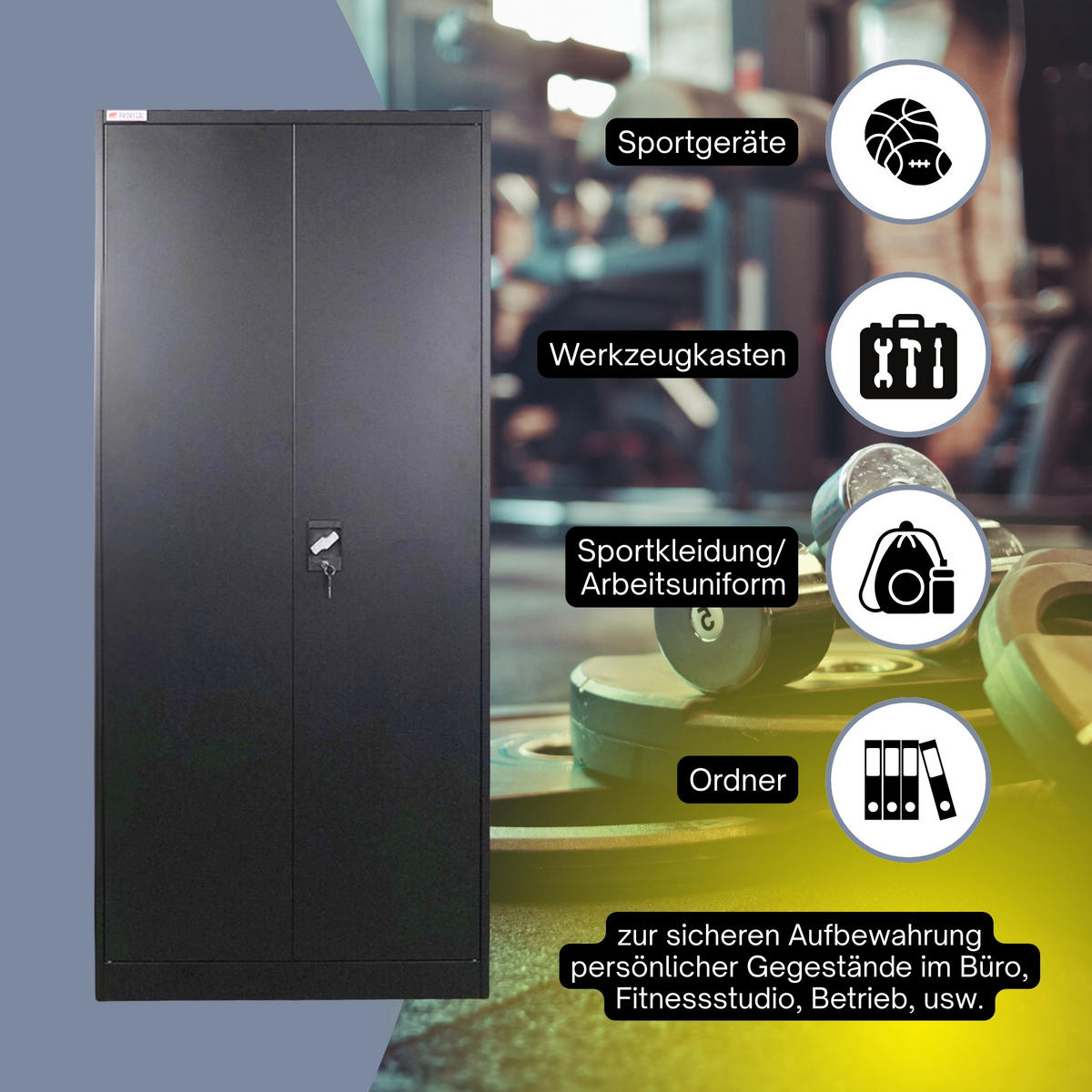 FLÜGELTÜRENSCHRANK Elephant komplett montiert 180x80x40cm 6 Fächern & Kleiderstange Schwarz - Schwarz, Metall (80/180/40cm) - PROREGAL