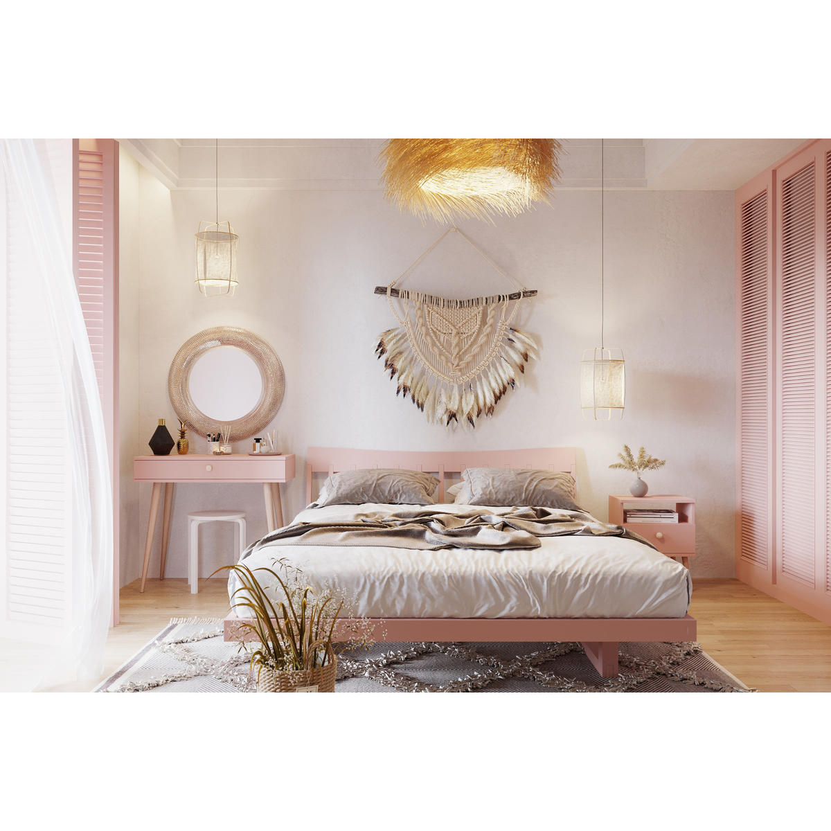 KONSOLE NATURA, 90 cm, Rosa, mit 1 Schublade - Rosa, Holz (90/80/31cm) - Excellent Home