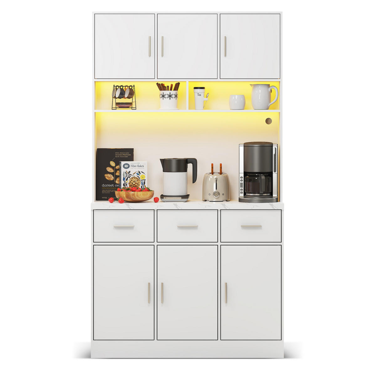 KUCHYŇSKÁ skříňka z MDF 100x40x180 cm bílá s LED osvětlením, USB zásuvkami a velkým úložným prostorem - bílá, kompozitní dřevo (100/180/40cm) - Modfu