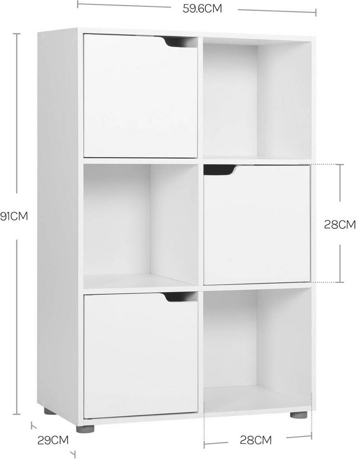REGALE Bücherregal mit 3 Türen, 6 Fächer, Weiß - Weiß, Holzwerkstoff (59.6/91/29cm) - Woltu