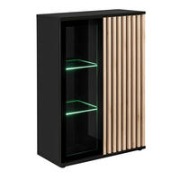 VITRINE schwarz, Eiche Jackson 80 cm, Vitrinenschrank mit 3D-Lamellen inklusive Beleuchtung - Eichefarben/Schwarz, Glas/Holzwerkstoff (80/118/40cm) - Furn.Design