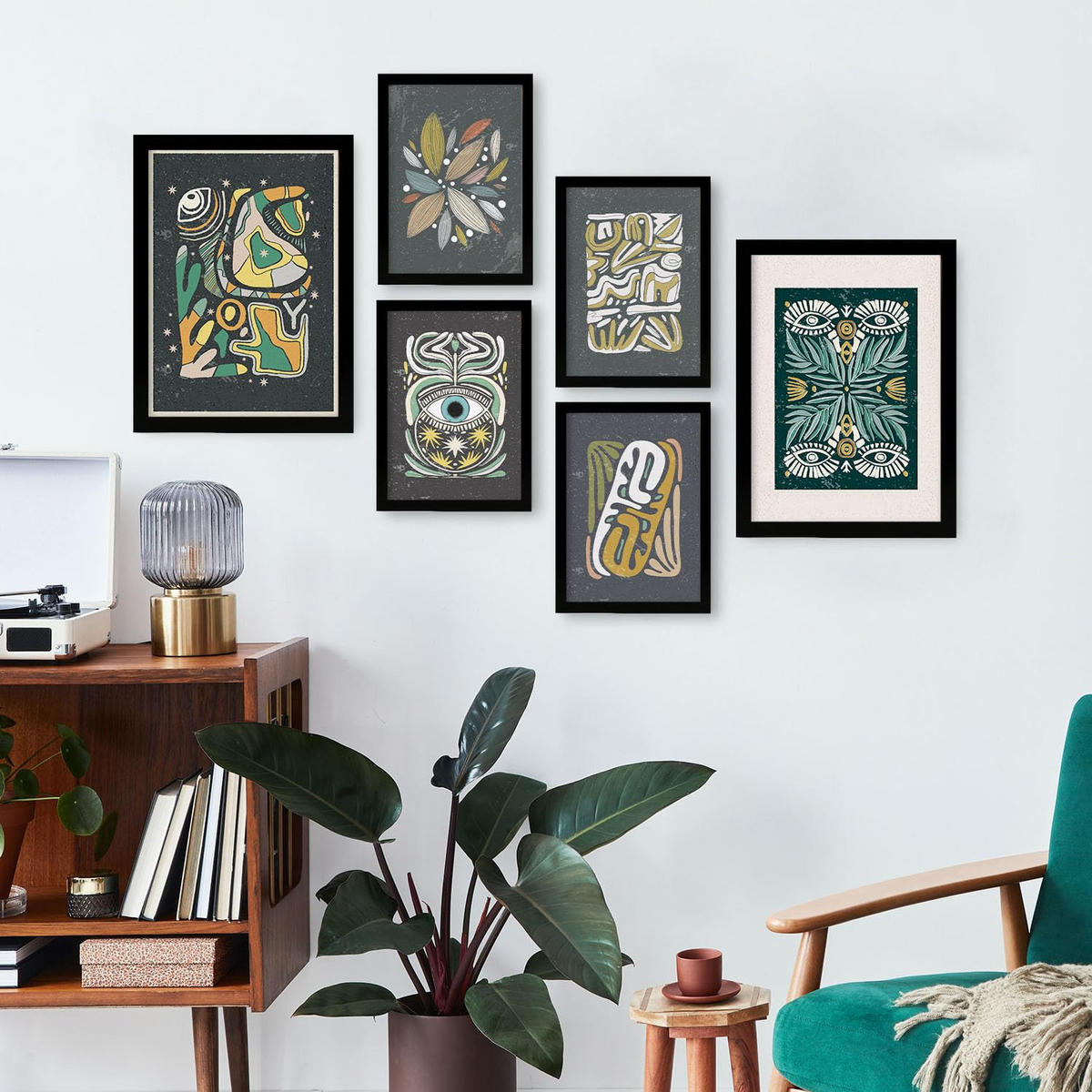 POSTER Set Mit 6 Drucken Von Augen In Der Sammlung Von Ethnischenen Ästhetische Dekorative Rahmen Für Zuhause Wandkunstdruck A3 & A4 Schwarzer Rahmen - Schwarz, Papier (29/3cm) - Nacnic