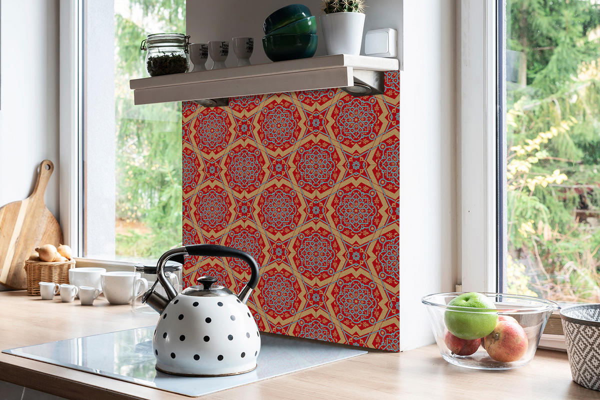 FLIESENAUFKLEBER 9 Stück 30x30 cm selbstklebend Arabisches Blumenmuster - Rot, Textil (30/1.6/30cm) - TULUP