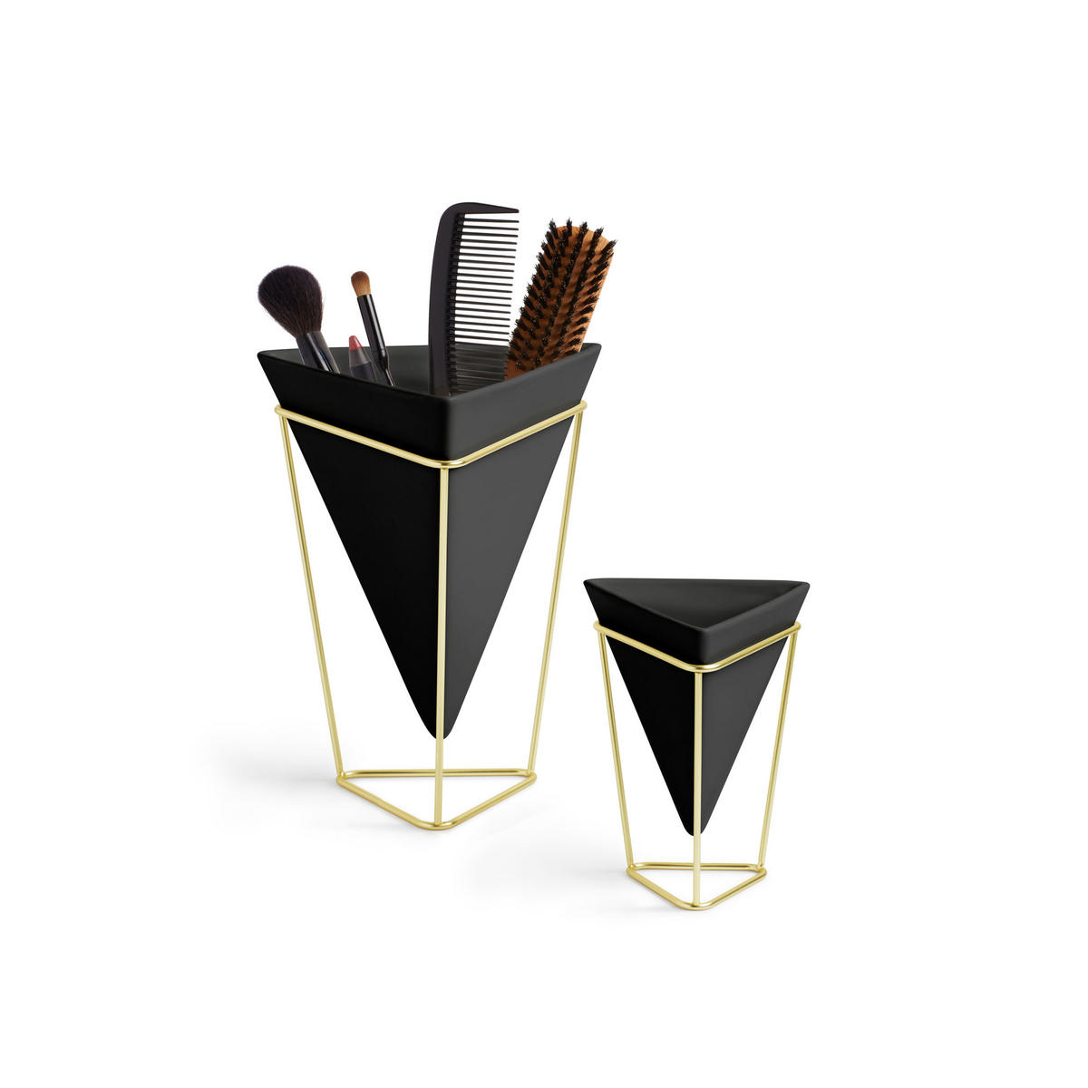 TISCHVASE Trigg, 2er Set, Schwarz/Mattes Messing - Schwarz, Keramik (13.97cm) - Umbra