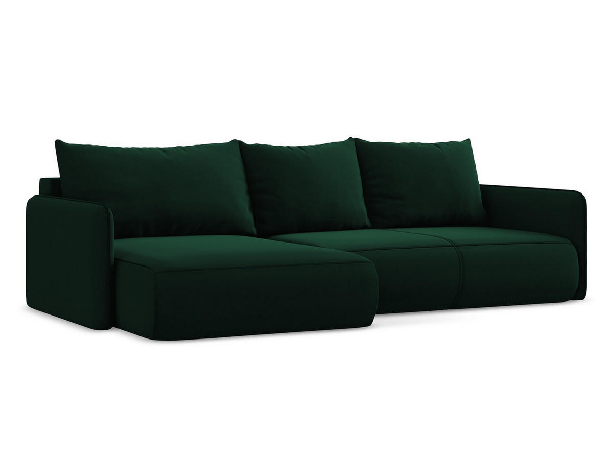 ECKSOFA mit Schlaffunktion Samt Stoff Grün - Dunkelgrün/Schwarz, Kunststoff/Textil (148/240cm) - Makamii
