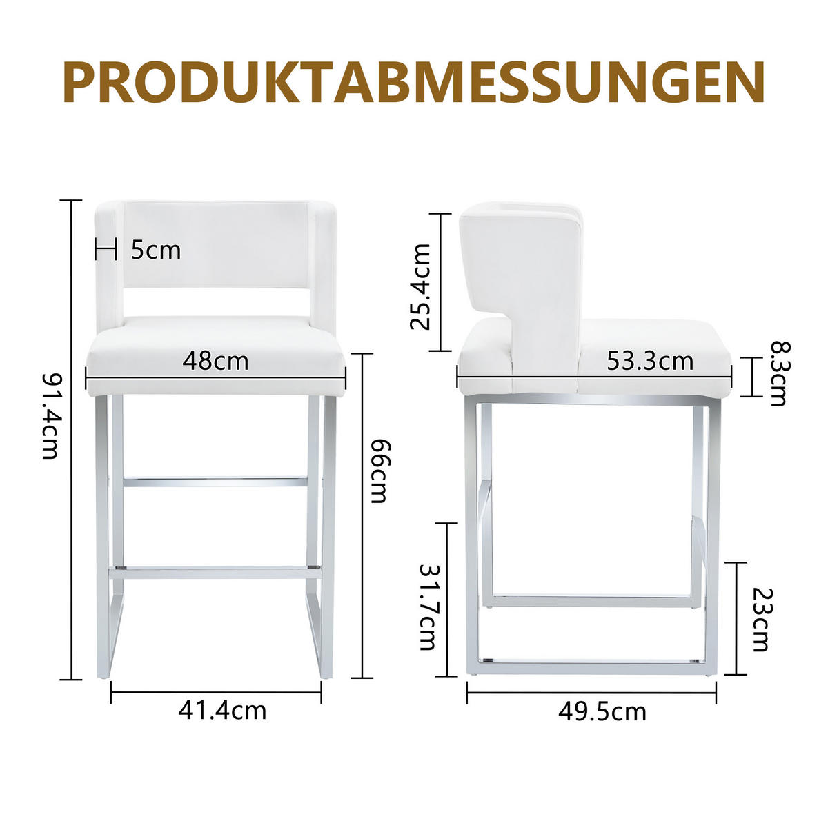 BARHOCKER 2er-Set Weiß & Silber mit PU-Leder und Metallbeinen - Weiß, Metall (48/91.4/53.3cm) - PANGIVO