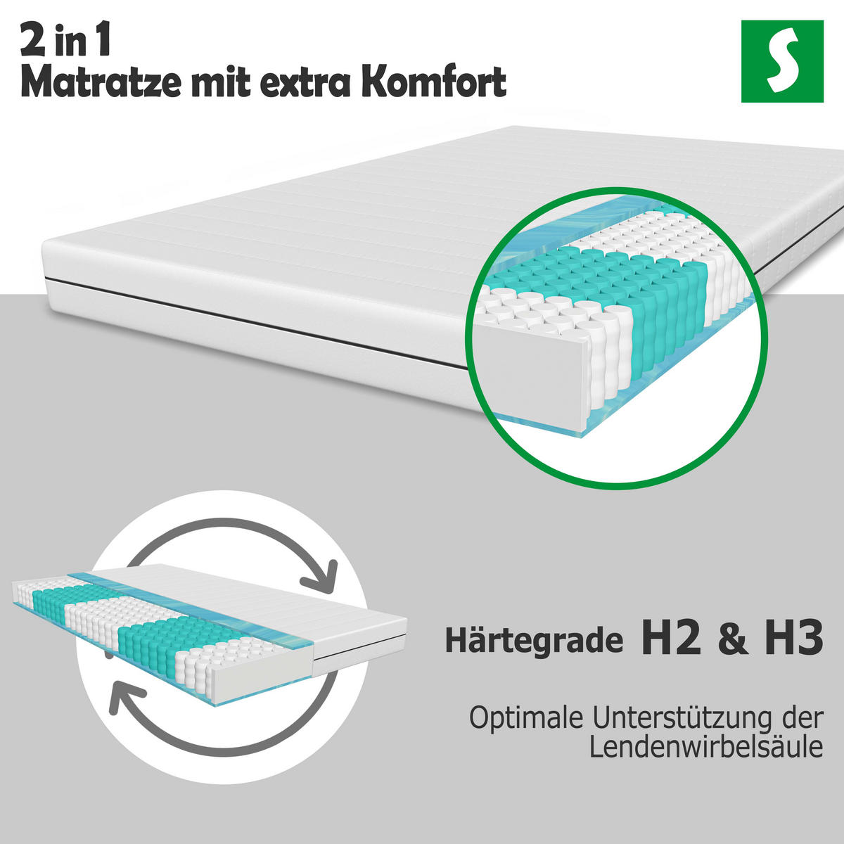 FEDERKERNMATRATZE Orthopädische H3 Komfort 160x200 cm - Weiß, Textil (160/200cm) - Schlaftroll