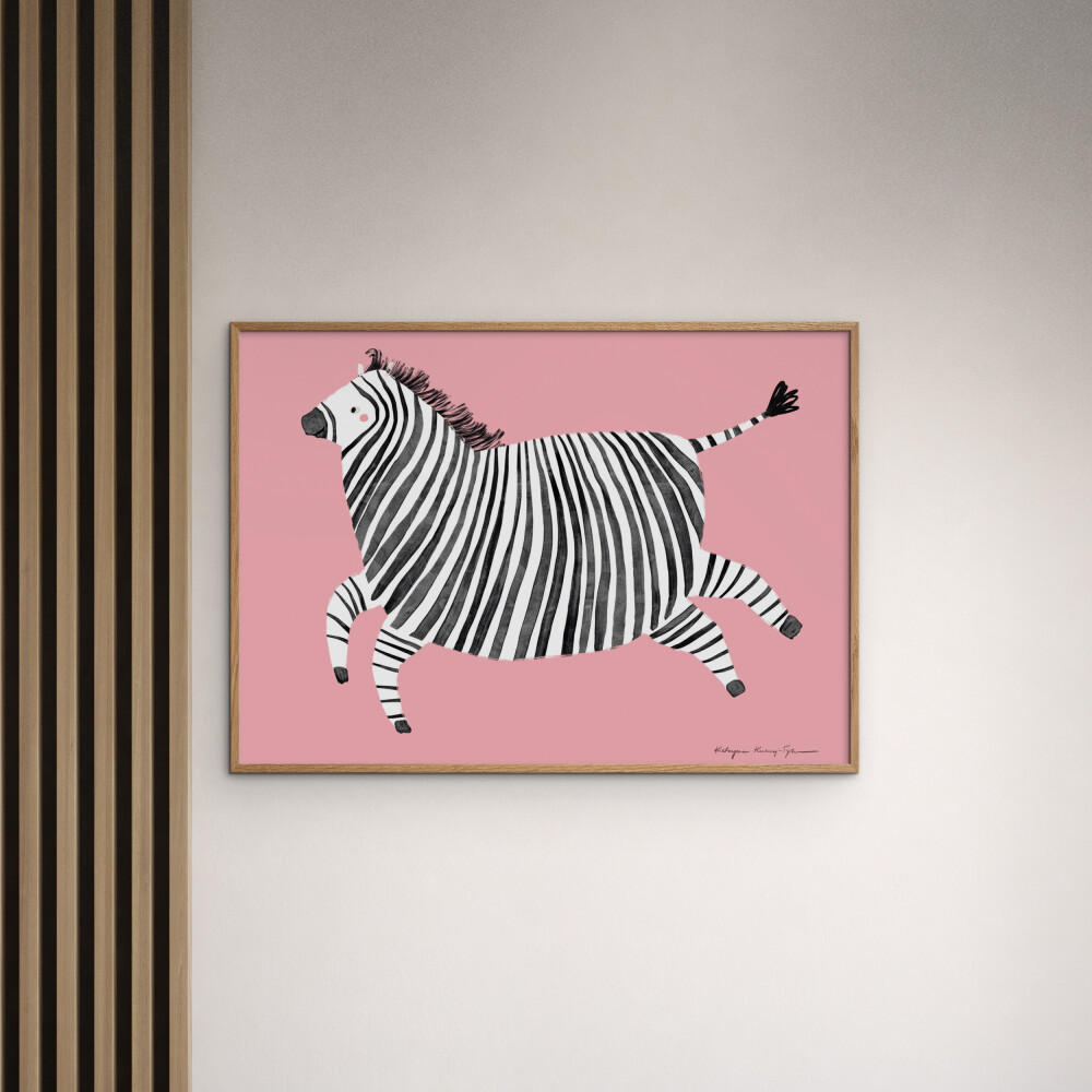 POSTER mit Rahmen Wild Apple - Zebra - Pink/Eichefarben, Holz/Papier (70/100cm) - Poster&Frame