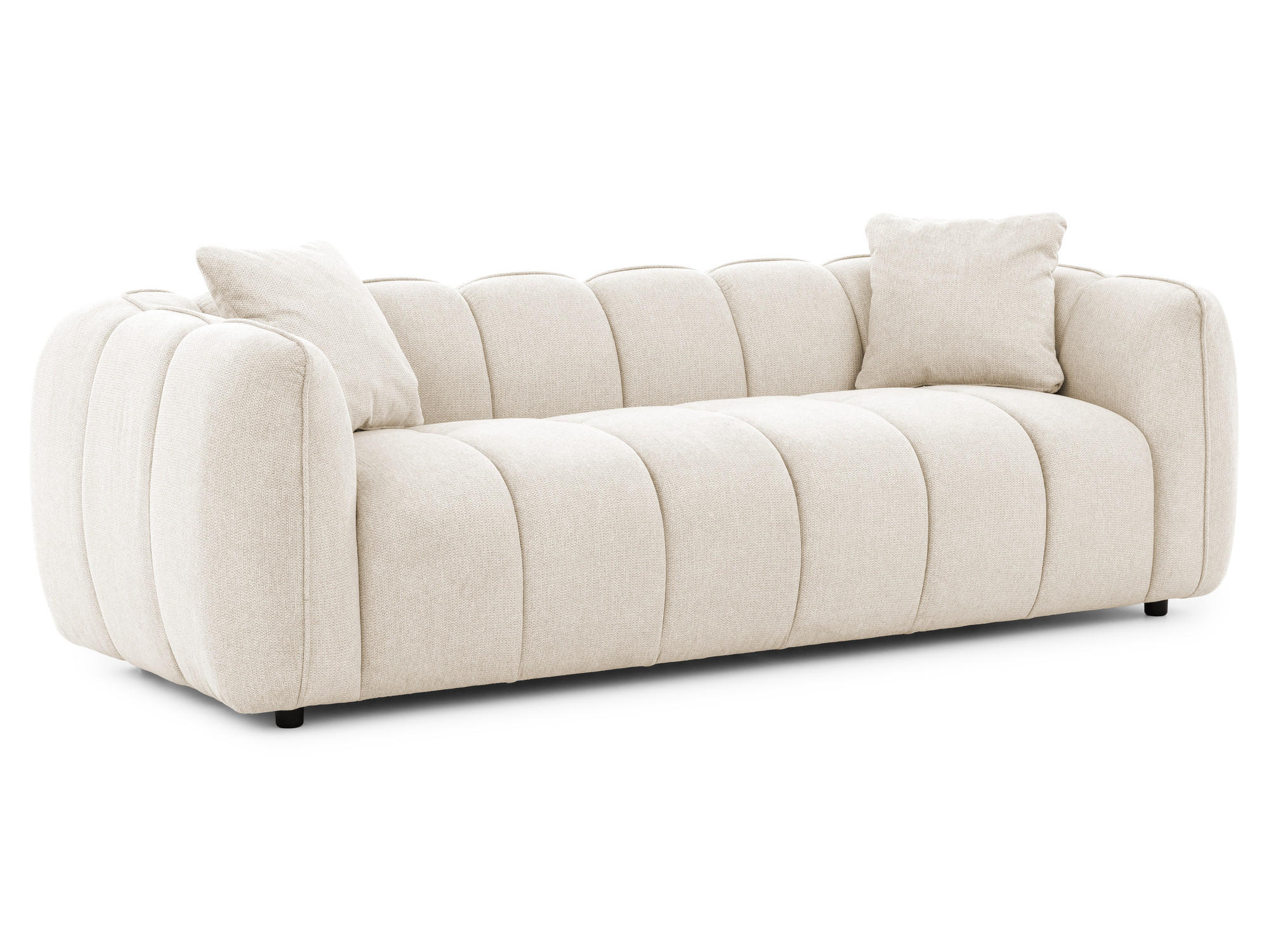 S-Style TŘÍMÍSTNÁ POHOVKA Nubira v hluboce prošívaném designu Bubble z měkké strukturované látky ve světle béžové barvě s moderním vzhledem