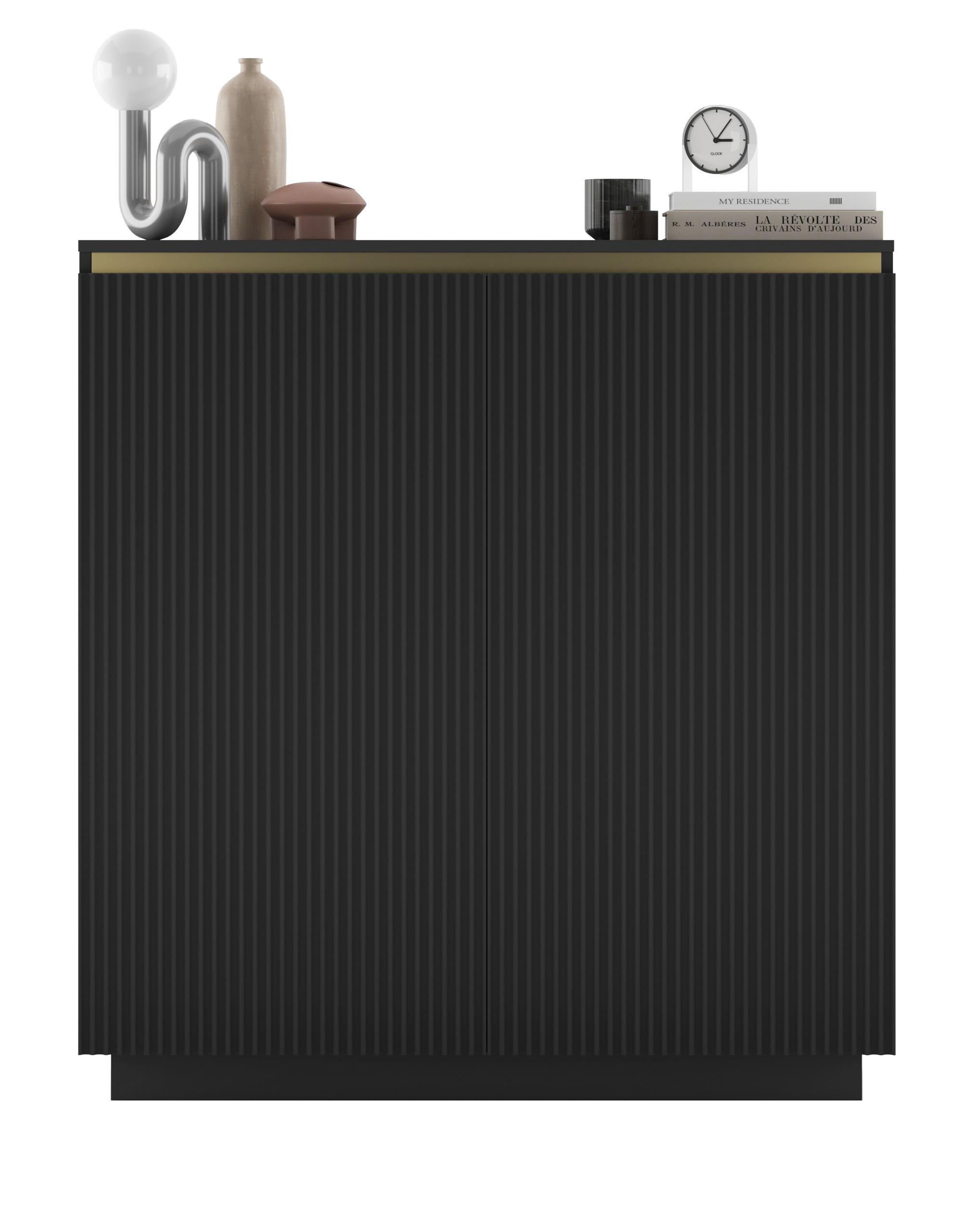 HIGHBOARD Selene 2D Schwarz Matt 111 cm Glamour - Schwarz, Holzwerkstoff (110.8/118/35cm) - Meble Lindner