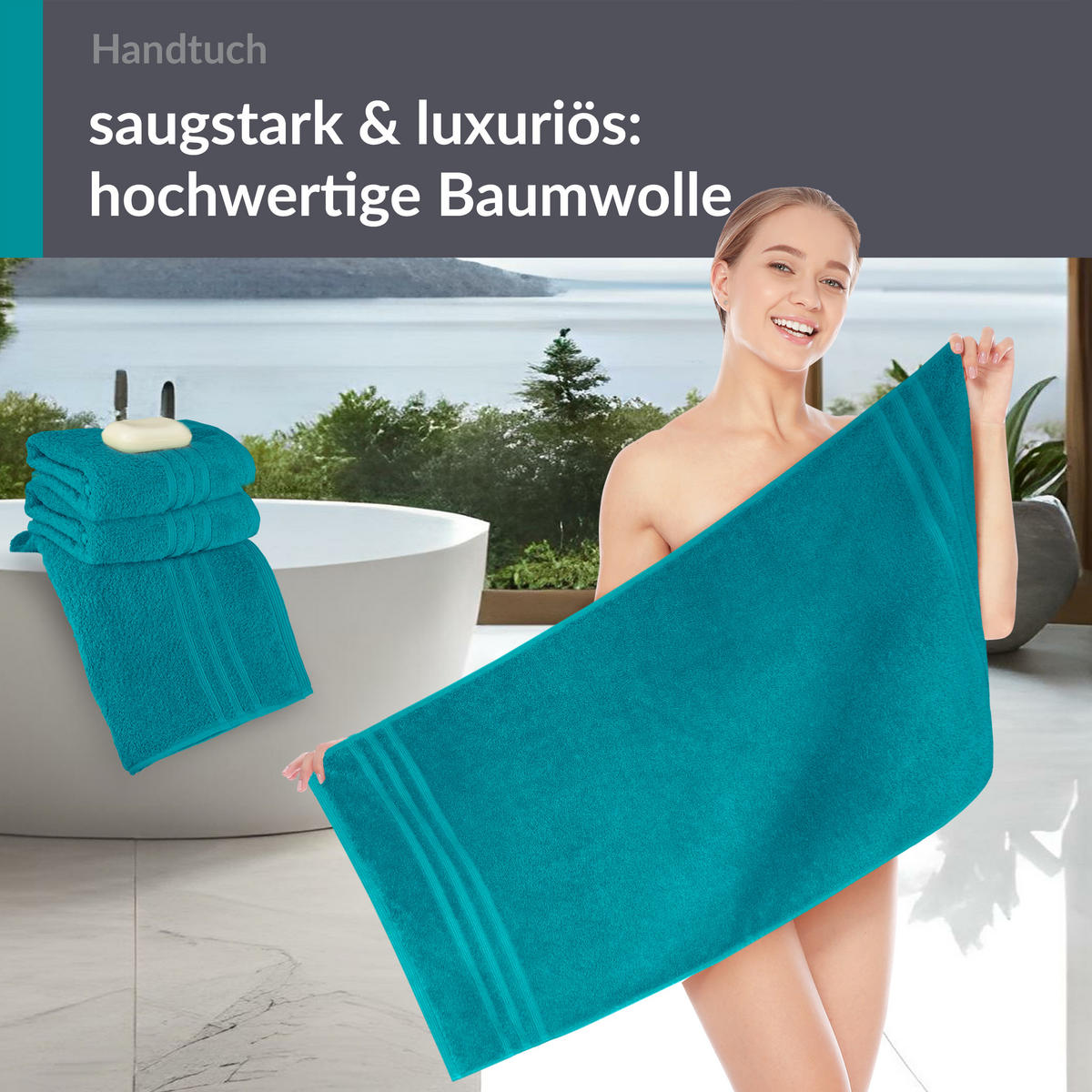 HANDTUCH 50x100 cm London Nautic Grün 4er Set - Smaragdgrün, Textil (50/100cm) - Lashuma