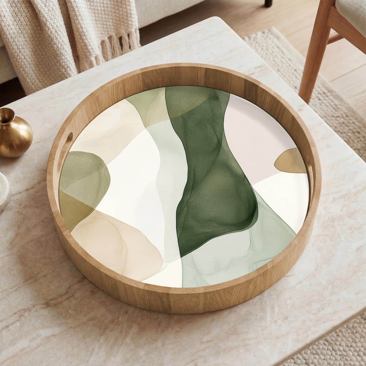 TABLETT - Japandi - Abstrakt - Grün - 40x40 cm - Grün, Holz (40/5/5cm) - OnlyWow