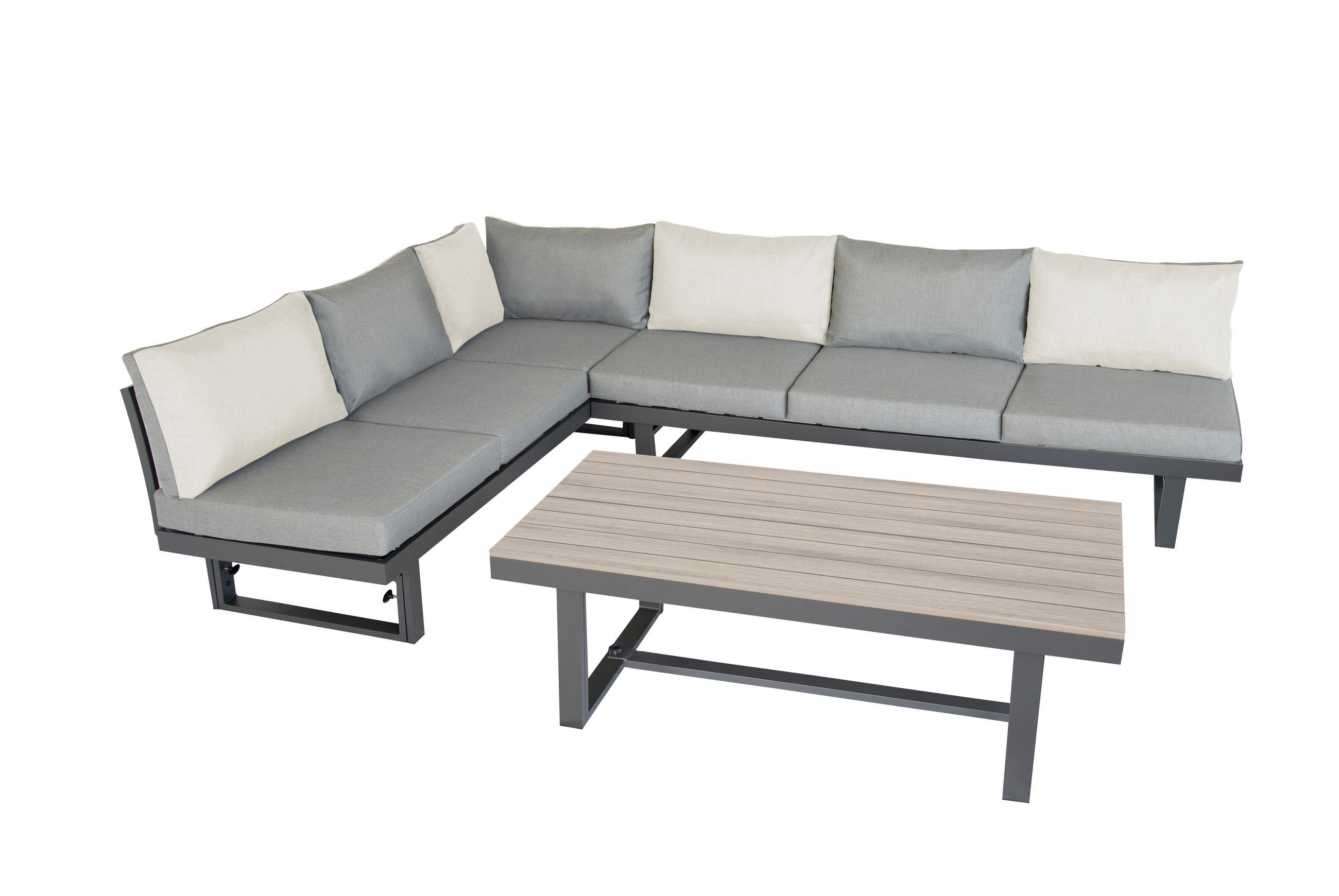 GARTENLOUNGE-SET Largo Grau Aluminium höhenverstellbarer Tisch für 6 Personen - Grau, Kunststoff - bellavista - Home & Garden