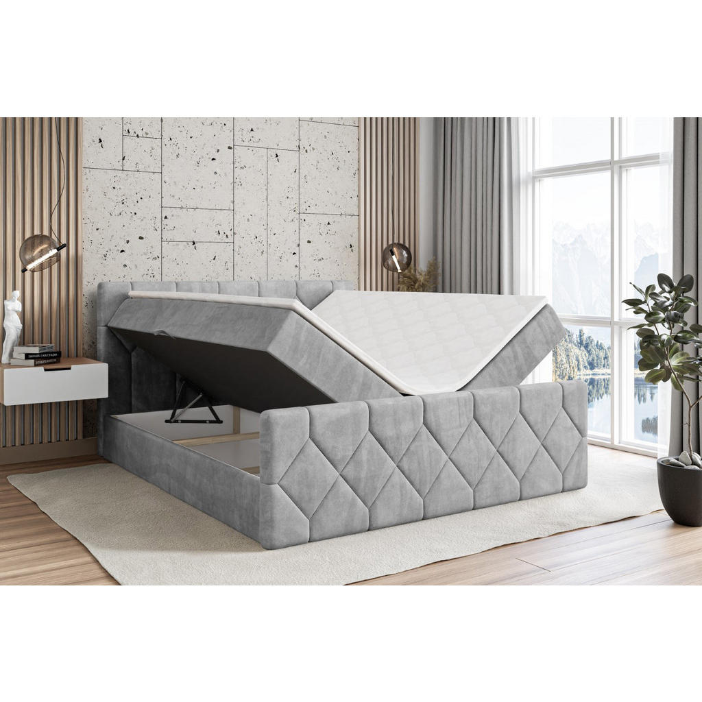Thumbnail - Altdecor Boxbett, Hellgrau, Holzwerkstoff, Höhe ca. 20 cm, 180x200 cm, Schlafzimmer, Betten, Boxspringbetten