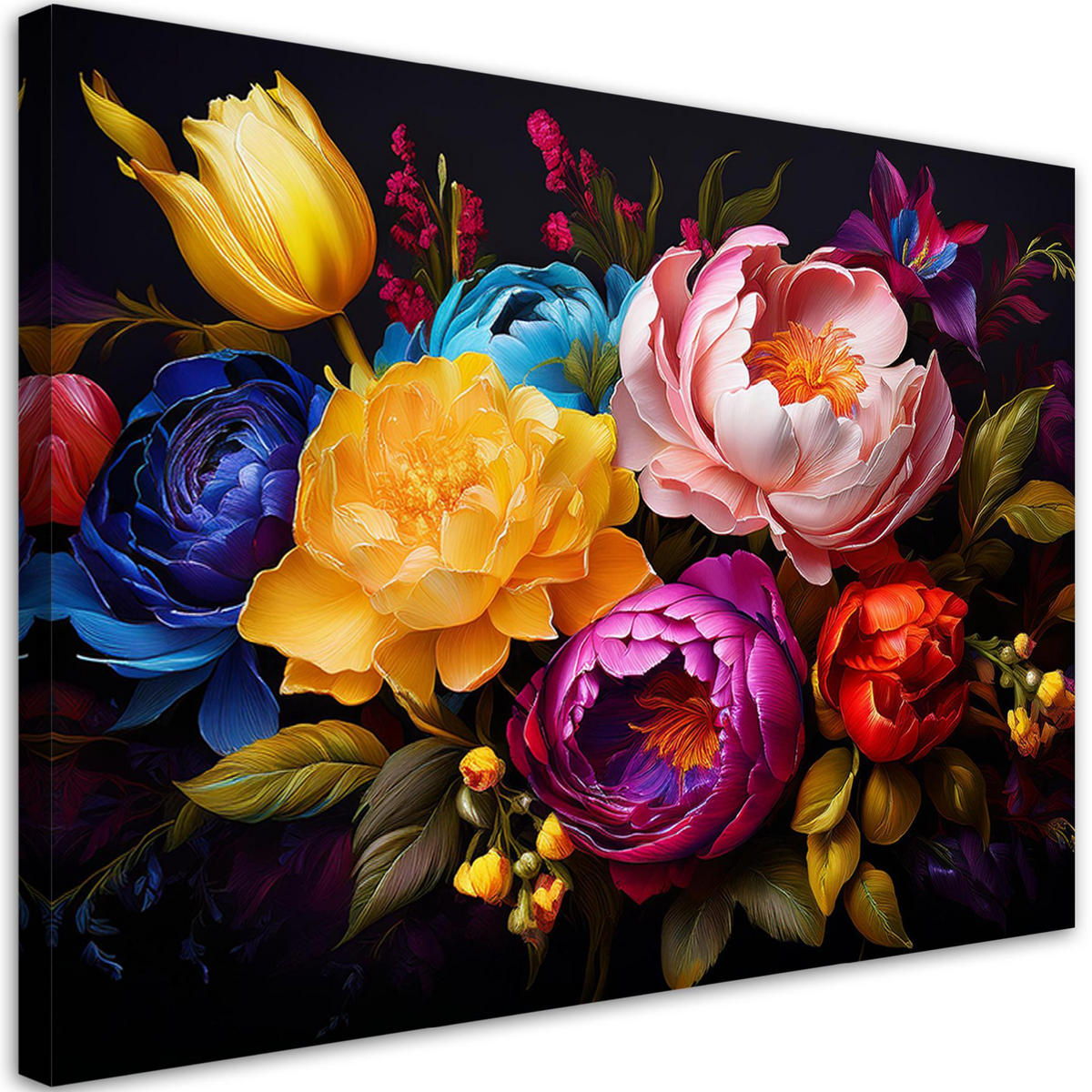 WANDBILD farbige pfingstrosen und tulpen strauß - Multicolor, Textil (60/40cm) - Feeby
