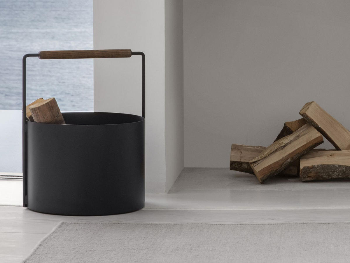 KAMINHOLZKORB Ashi "M" schwarz-braun 35/45cm - Braun, Metall (35/45/35cm) - Blomus