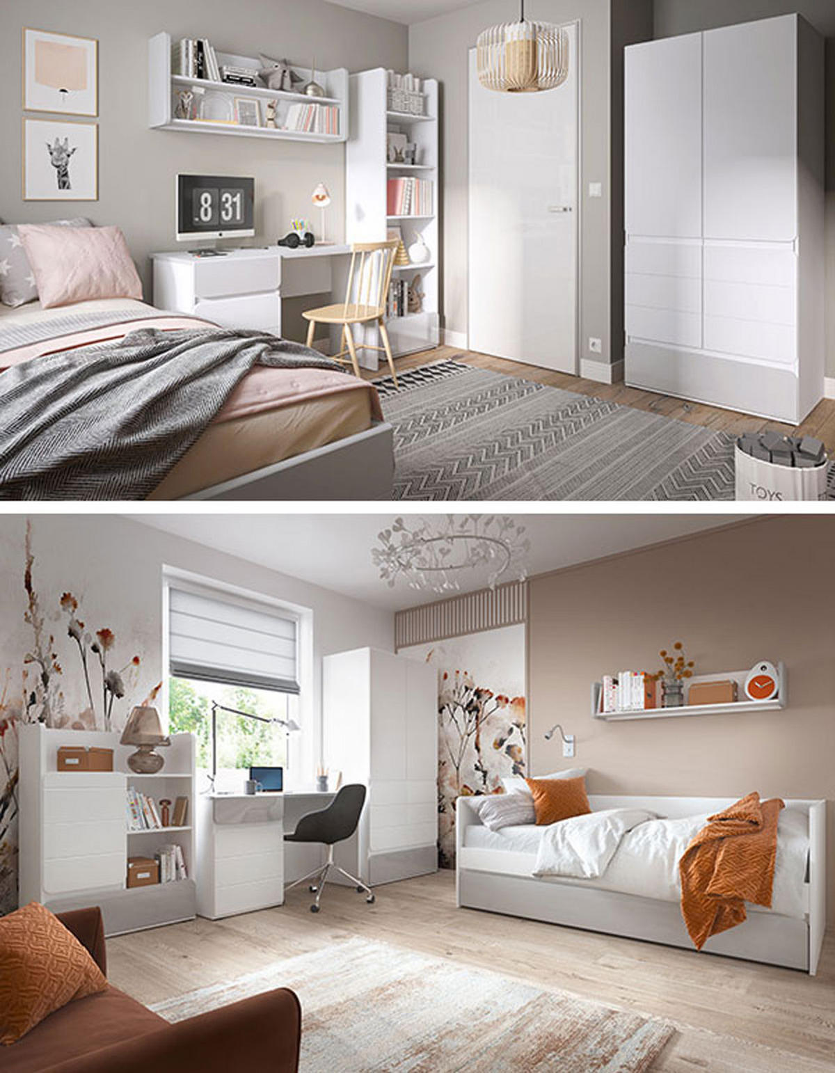 BETT Albi weiß / grau Hochglanz 120 / 200 / 75cm - Weiß/Grau, Holz/Holzwerkstoff (120/200cm) - Furnival