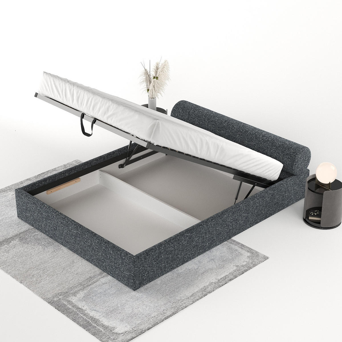 POLSTERBETT Solvo mit Stauraum 180/200 cm Grau im Blur Stoff - Schwarz/Naturfarben, Holz/Holzwerkstoff (180/200cm) - AltaBeds