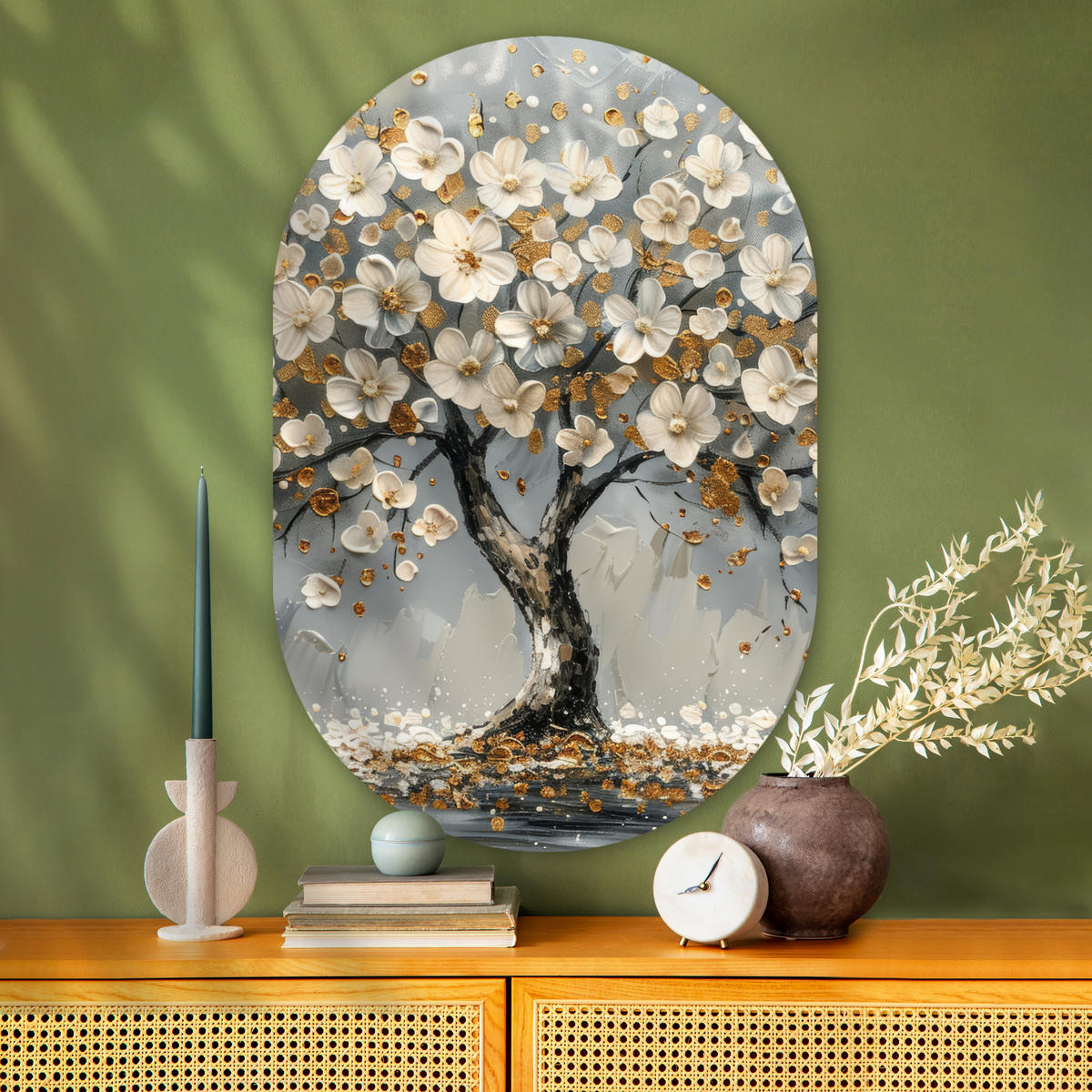 WANDBILD Baum - Gold - Blumen - Abstrakt - Kunst 80x120 cm - Goldfarben, Kunststoff (80/120cm) - MuchoWow