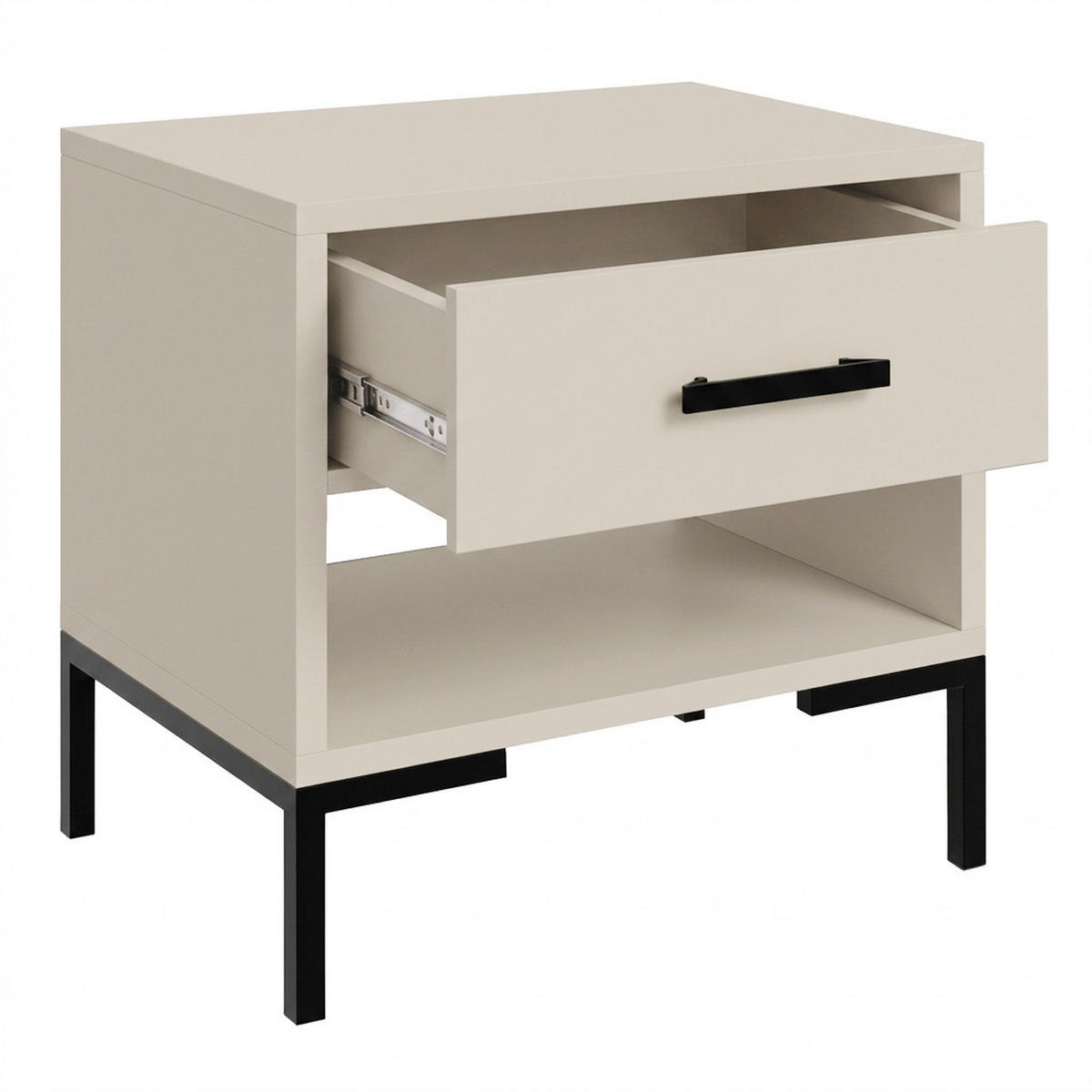 NACHTTISCH Selena mit Schublade und offenem Fach, Metallfüße, Selbstschließer, Kaschmir, 52 cm - Kaschmir/Schwarz, Holzwerkstoff/Metall (52/55/40cm) - Beautysofa