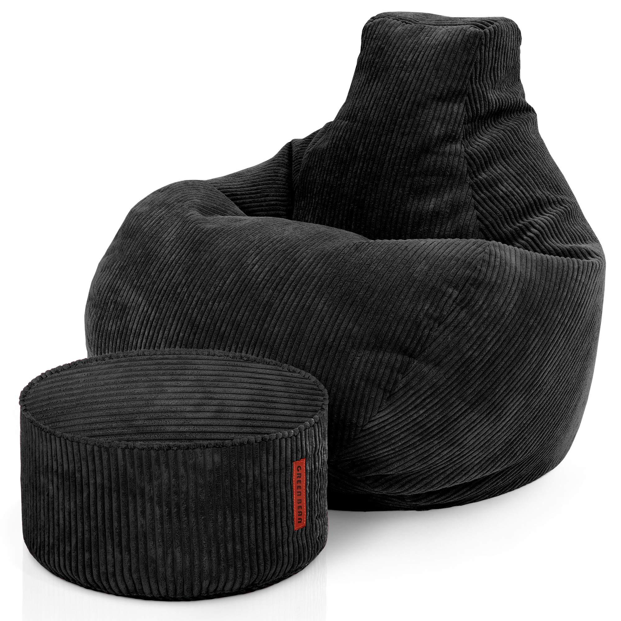 LOUNGE-SITZSACK Cozy + Fußhocker - Schwarz, Textil (80/90/90cm) - Green Bean