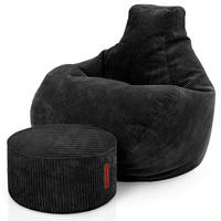 LOUNGE-SITZSACK Cozy + Fußhocker - Schwarz, Textil (80/90/90cm) - Green Bean